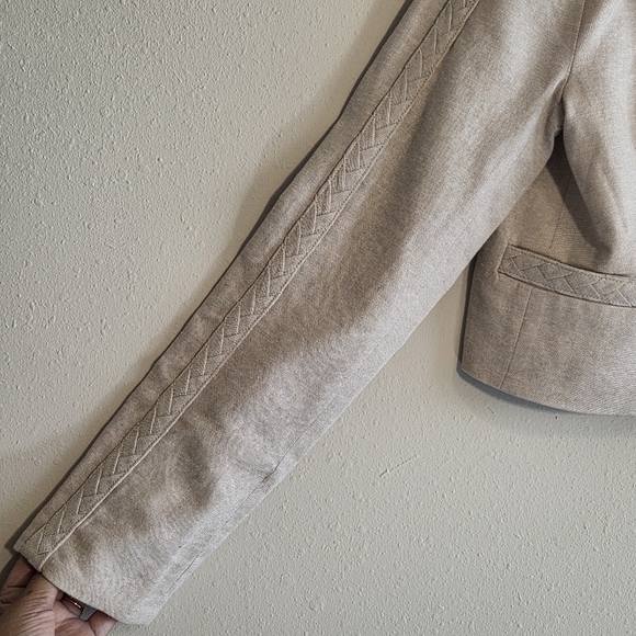 Jason Wu Linen Blend Beige Single Button Braided Detail Cropped Blazer Sz S - Picture 2 of 11